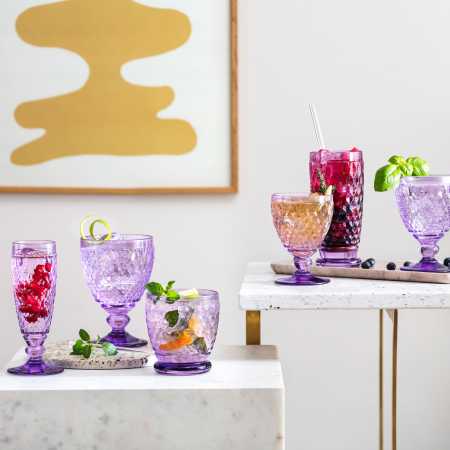 1173301410, Boston coloured Lavender, from left, champagne flute, Water glass,  mug,  White wine glass, Longdrink glass, Red Wine glass