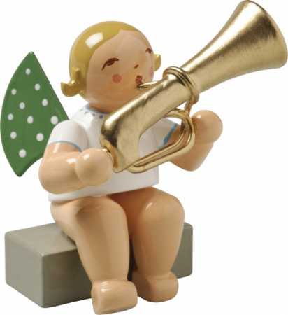 Angel with bass trumpet, sitting