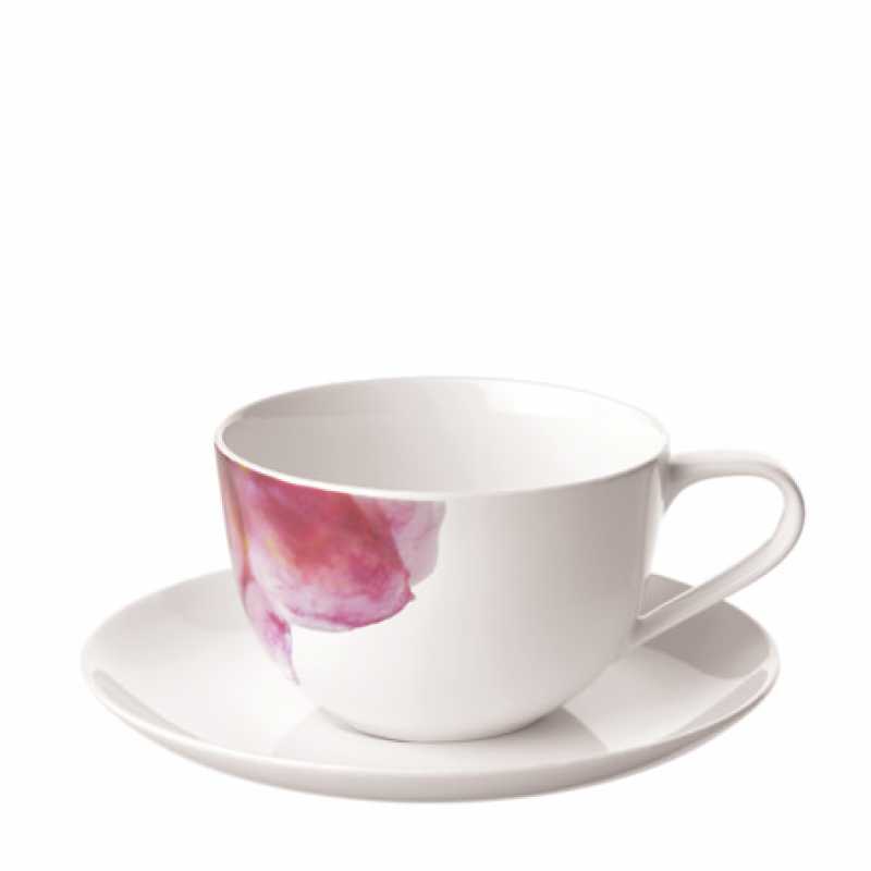 Villeroy & Boch, Rose Garden, Breakfast Cup with Saucer, 2 pieces white