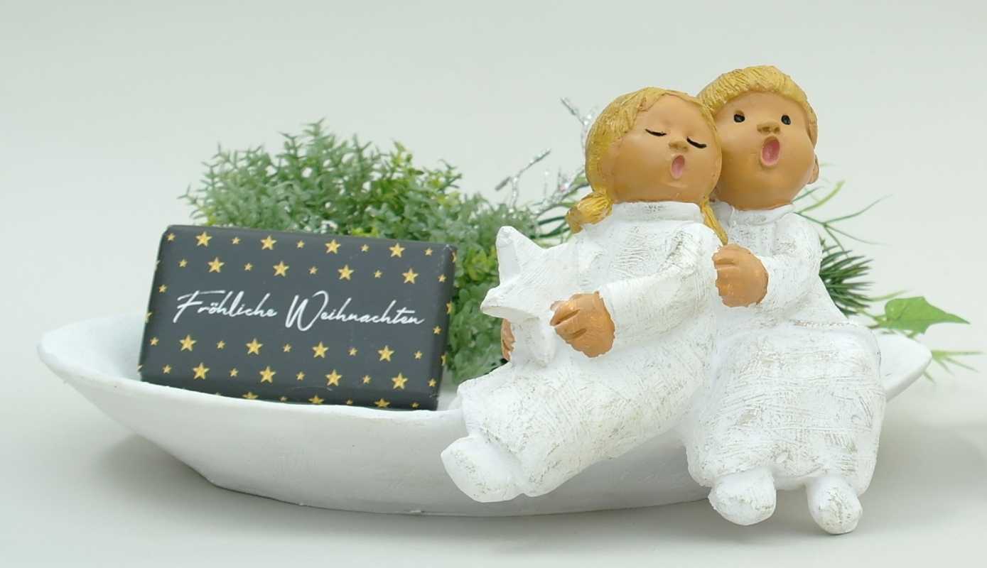 209023,Singer Angel , Angel / couple with star sitting on plate - 14 cm