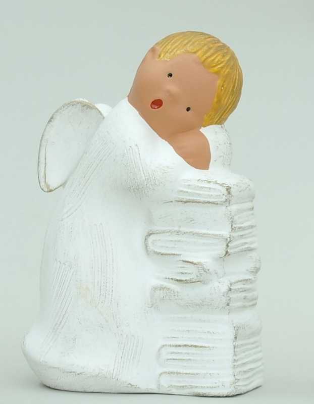 222200, Singer Angel,  Alois sitting on stack of books - 15 cm