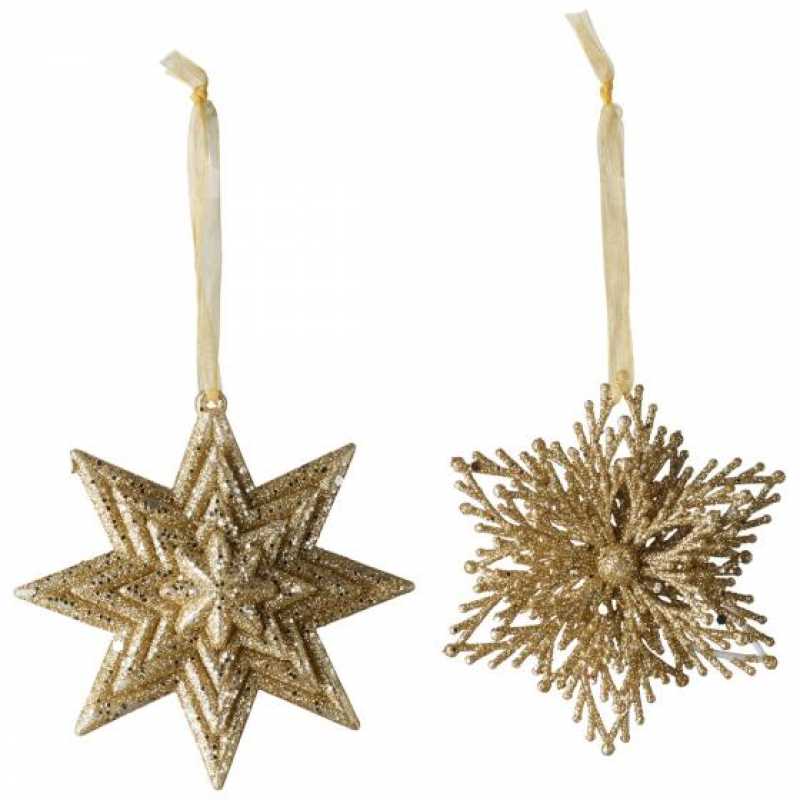 3593940006, Villeroy & Boch, Christmas Decoration, Dekoanhänger Stern/Schneeflocke gold Set 2 teilig