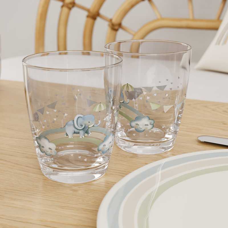 1486747458 Walk like an Elephant, children's glass set 2 pcs.